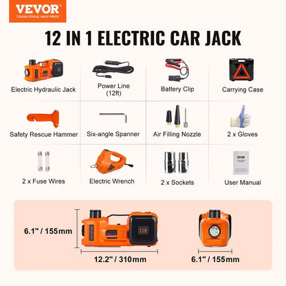 VEVOR Electric Car Jack Set – 5T/11023 LBS Hydraulic Jack + Impact Wrench + Air Pump + LED Light, Portable Tire Lift for SUV Truck – TikTokShopBlackFriday