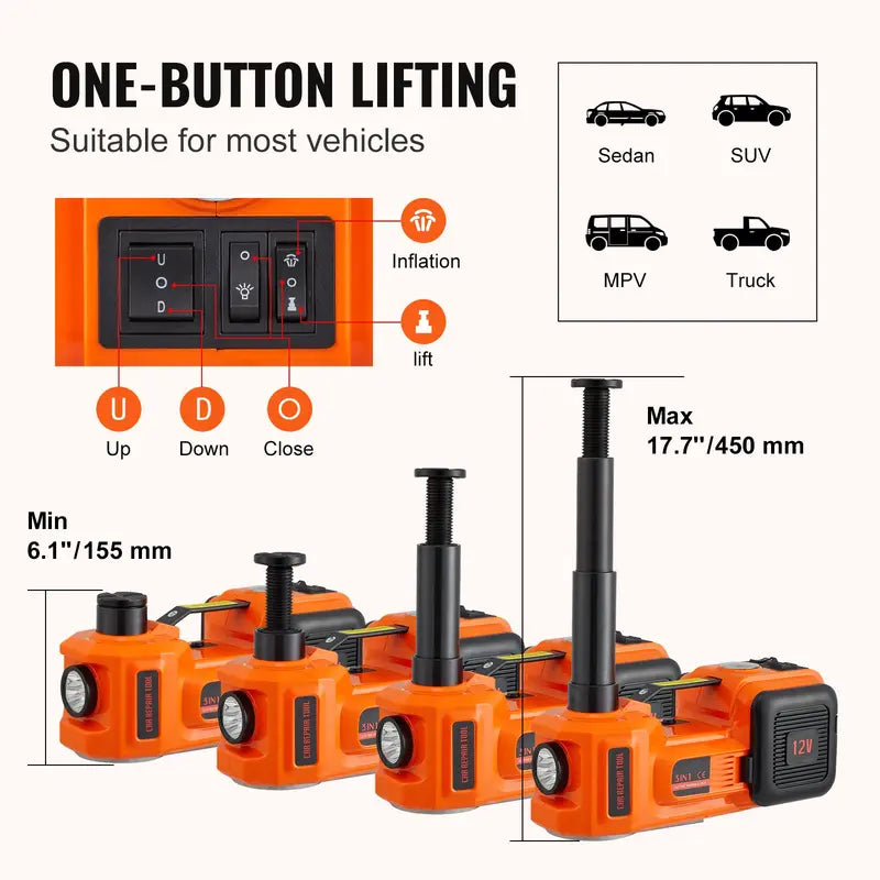 VEVOR Electric Car Jack Set – 5T/11023 LBS Hydraulic Jack + Impact Wrench + Air Pump + LED Light, Portable Tire Lift for SUV Truck – TikTokShopBlackFriday