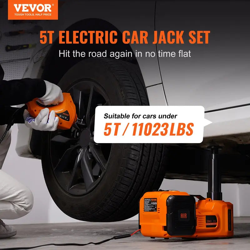 VEVOR Electric Car Jack Set – 5T/11023 LBS Hydraulic Jack + Impact Wrench + Air Pump + LED Light, Portable Tire Lift for SUV Truck – TikTokShopBlackFriday